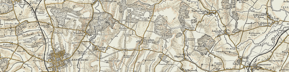 Old map of Grafton Underwood in 1901-1902