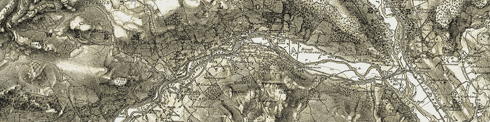 Old map of Grandtully in 1907-1908