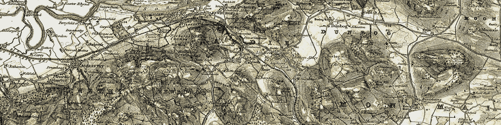 Old map of Grange of Lindores in 1906-1908