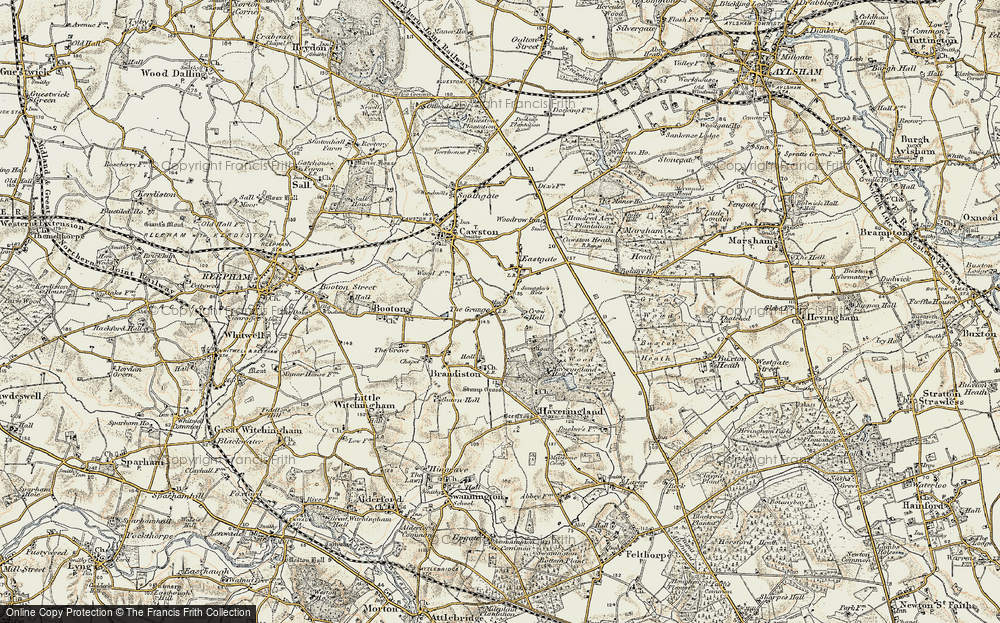 Old Map of Historic Map covering Haveringland Hall in 1901-1902