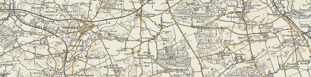 Old map of Haveringland Hall in 1901-1902