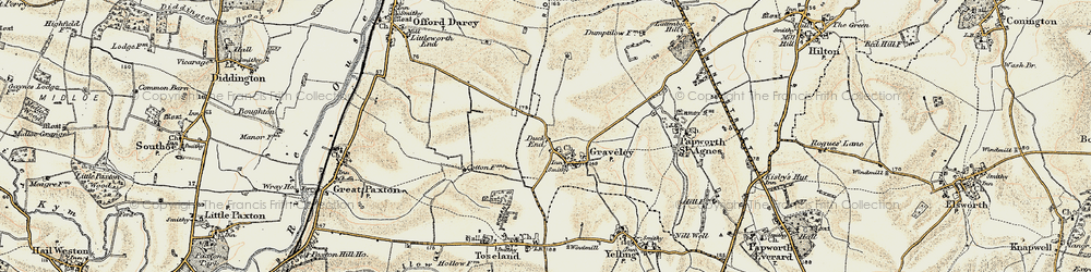 Old map of Graveley in 1898-1901