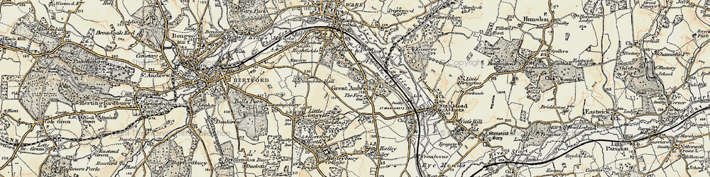 Old map of Great Amwell in 1898
