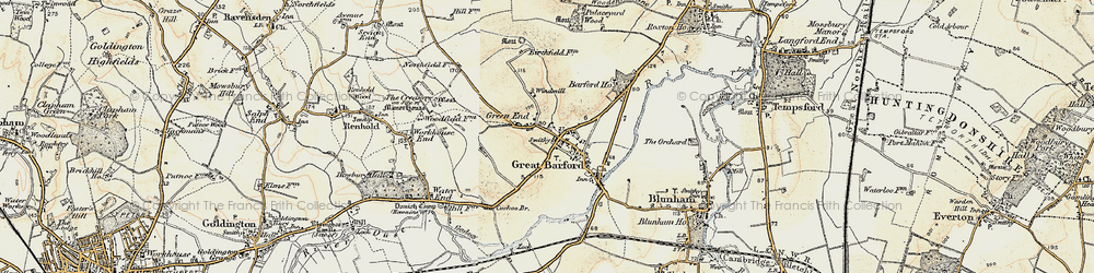 Old map of Great Barford in 1898-1901