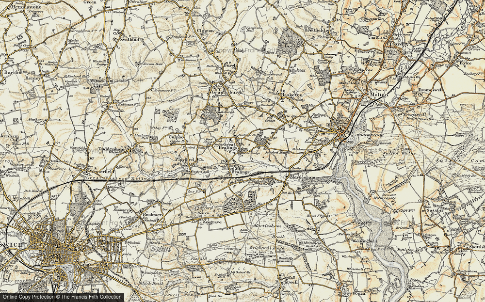 Old Map of Historic Map covering Bealings Ho in 1898-1901