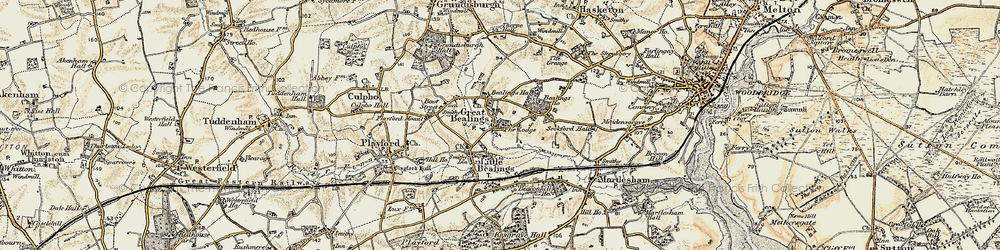 Old map of Bealings Ho in 1898-1901