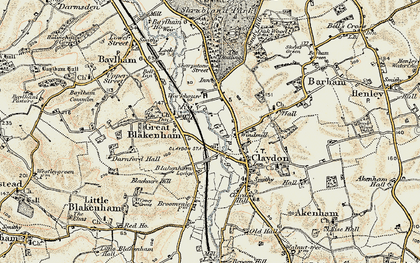 Old map of Great Blakenham in 1898-1901