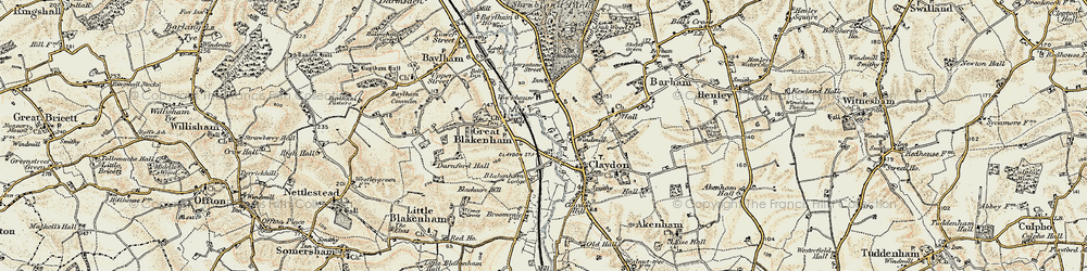Old map of Great Blakenham in 1898-1901