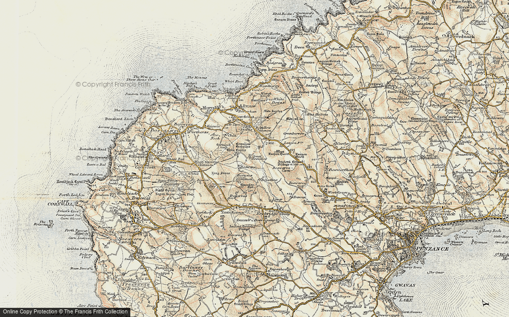 Old Map of Historic Map covering Bosullow Common in 1900