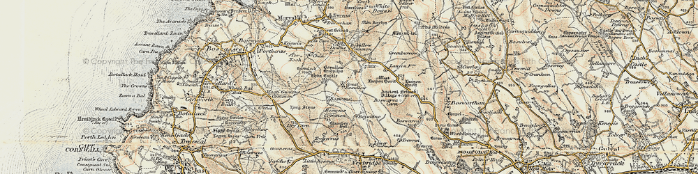 Old map of Great Bosullow in 1900