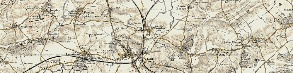 Old map of Great Bowden in 1901-1902