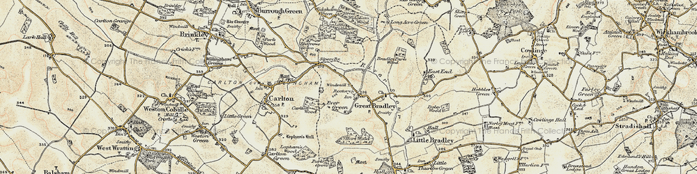 Old map of Great Bradley in 1899-1901