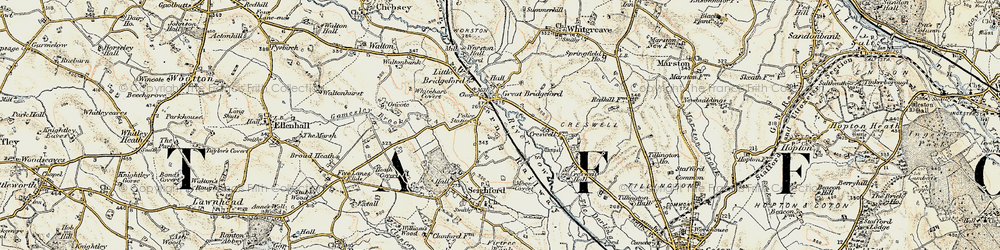 Old map of Great Bridgeford in 1902