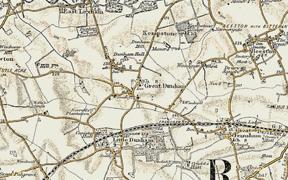 Old map of Great Dunham in 1901-1902