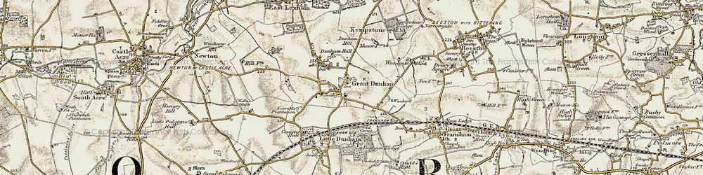 Old map of Great Dunham in 1901-1902
