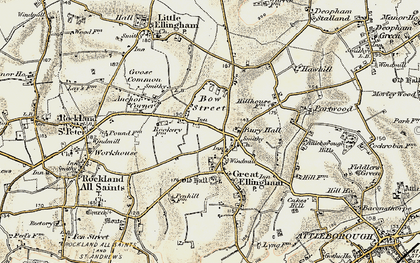 Old map of Great Ellingham in 1901-1902