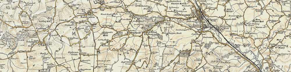 Old map of Great Finborough in 1899-1901