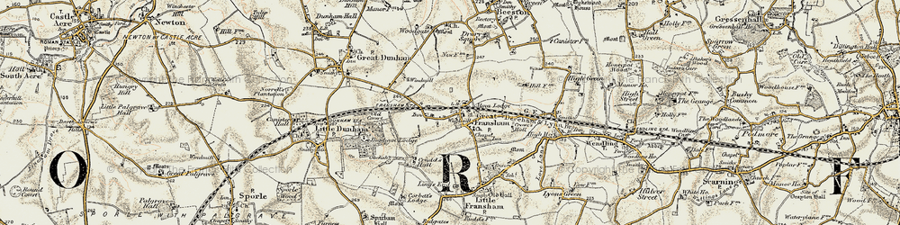 Old map of Great Fransham in 1901-1902