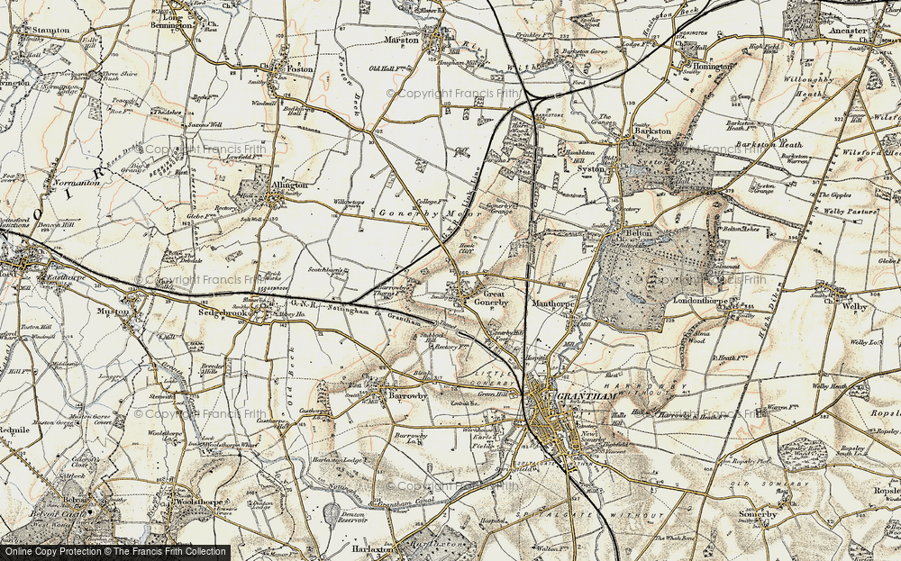 Old Map of Historic Map covering Gonerby Moor in 1902-1903