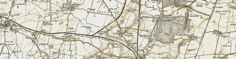 Old map of Great Gonerby in 1902-1903