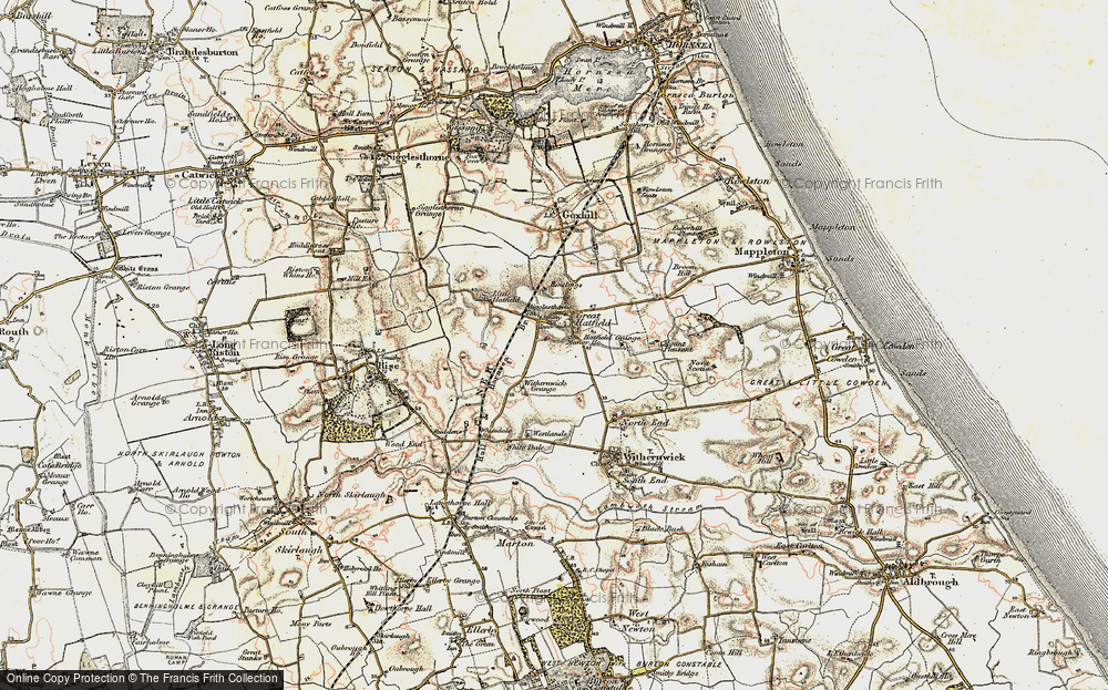 Old Map of Historic Map covering Withernick Grange in 1903-1908
