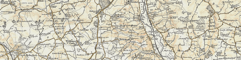 Old map of Great Henny in 1898-1901