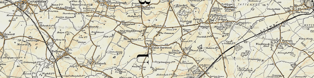 Old map of Great Horwood in 1898