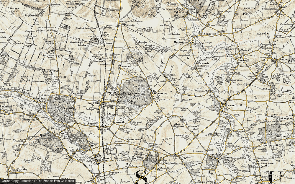 Old Map of Historic Map covering Ampton Water in 1901