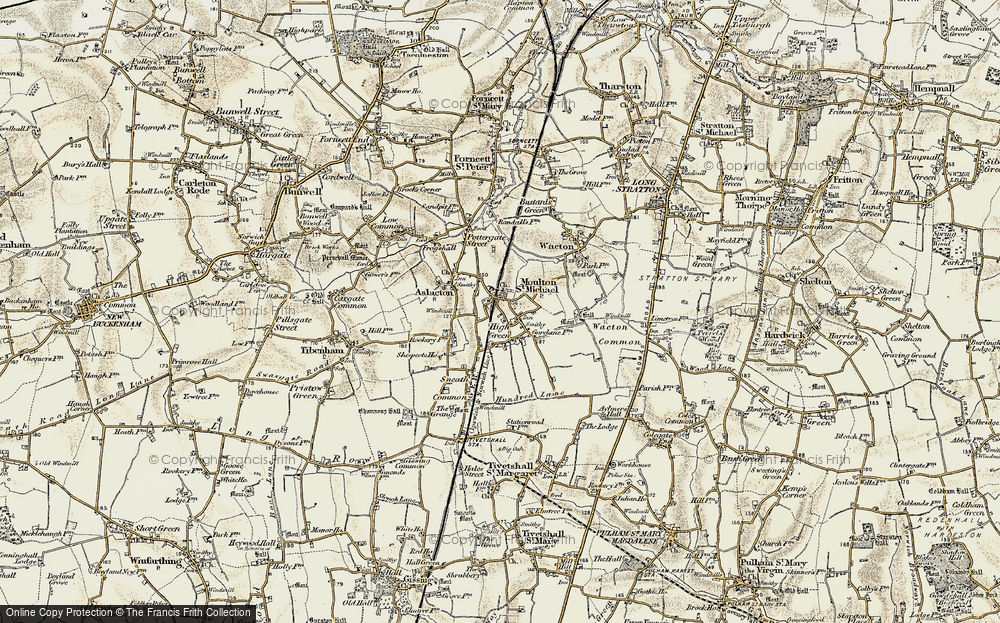 Old map of Forncett 96NE repro Norfolk in 1906 Moulton 