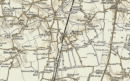 Old map of Great Moulton in 1901-1902