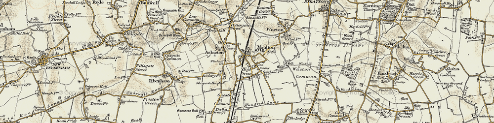 Old map of Great Moulton in 1901-1902