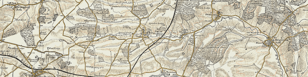 Old map of Great Oakley in 1901-1902