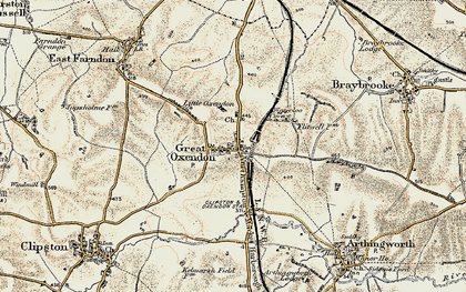 Old map of Great Oxendon in 1901-1902