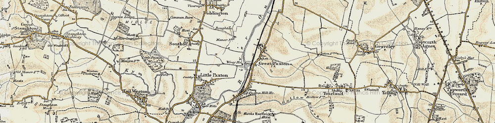 Old map of Great Paxton in 1898-1901