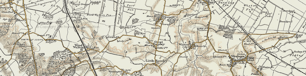 Old map of Great Raveley in 1901