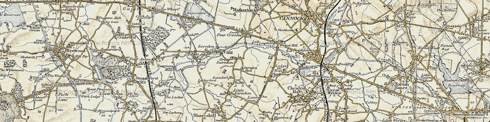 Old map of Great Saredon in 1902