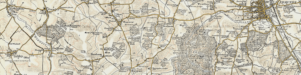 Old map of Great Saxham in 1899-1901