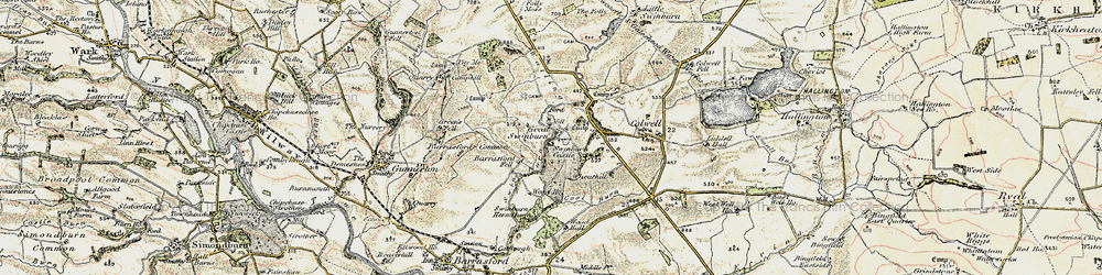 Old map of Great Swinburne in 1901-1903