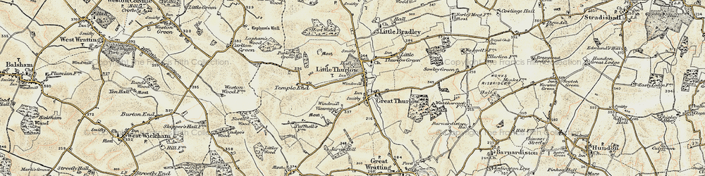 Old map of Great Thurlow in 1899-1901