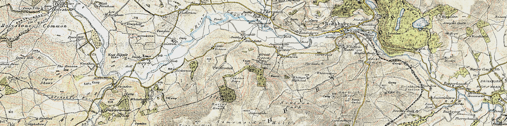 Old map of Simonside Hills in 1901-1903