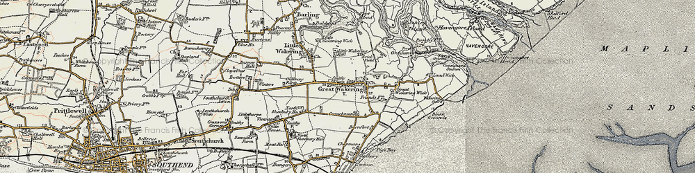 Old map of Great Wakering in 1898