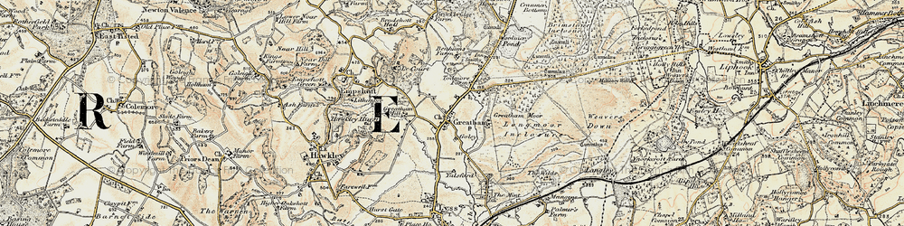 Old map of Woolmer Pond in 1897-1900