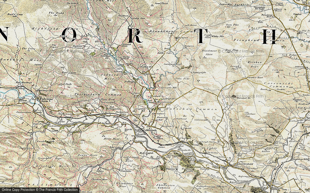 Old Map of Historic Map covering Tarset Burn in 1901-1904