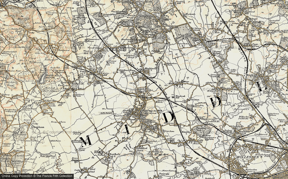 Old Map of Historic Map covering Harrow in 1897-1898