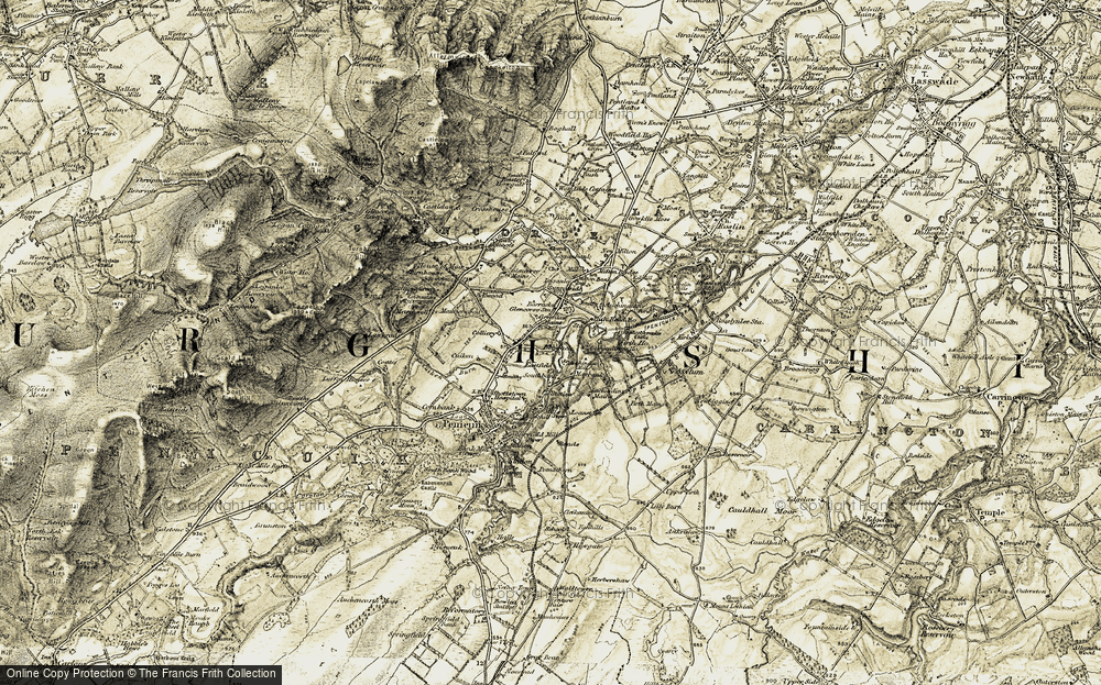Old Map of Historic Map covering Auchendinny Mains in 1903-1904