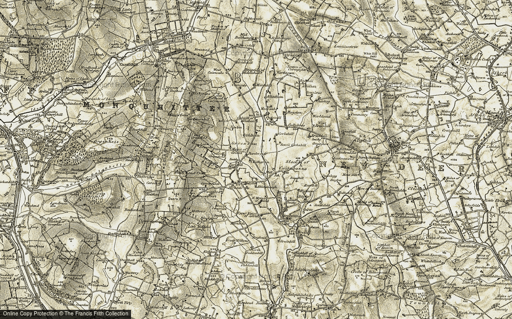 Old Map of Historic Map covering Abbotshaugh in 1909-1910