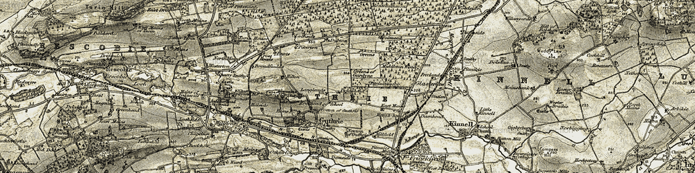 Old map of Greens of Gardyne in 1907-1908