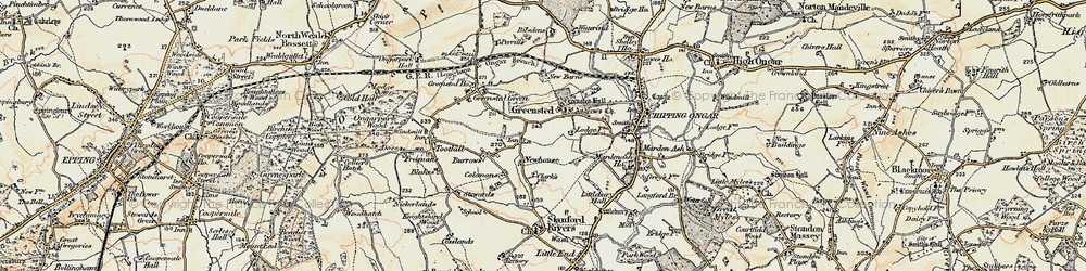 Old map of Greensted in 1898