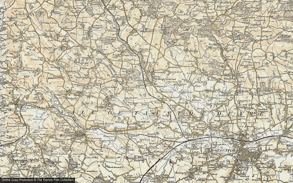 Old Map of Historic Map covering Ash Priors Common in 1898-1900