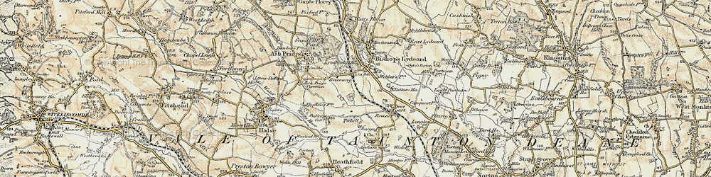 Old map of Ash Priors Common in 1898-1900